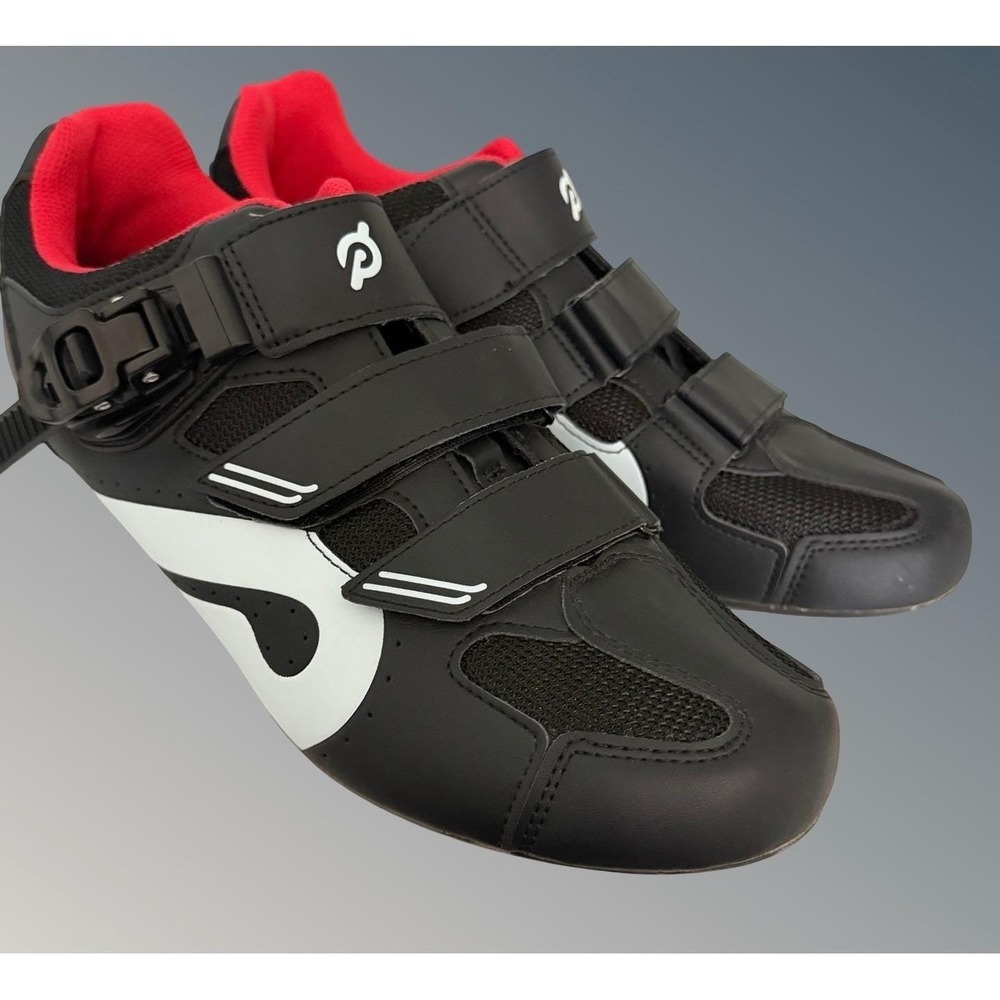 Peloton Cycling Shoes Mens US Size 12 Black Red White PL-SH-02 EU 46 With Cleats - Picture 13 of 16